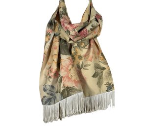 Fringed Beige Floral Scarf (1 Of 2)