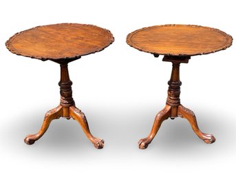 Carved Mahogany Tilt Top Tea Tables- A Pair