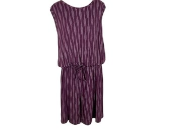 Purple Striped Sleeveless Cinched Waist Dress