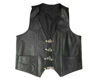 Black Leather Motorcycle Vest Size 42