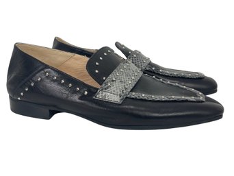 Lucazoni Black Loafers With Snakeskin Trim Size 38