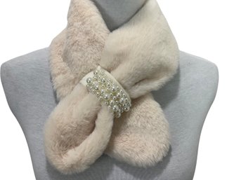 Ivory Plush Scarf With Pearls Brand New