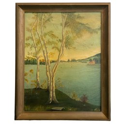 Lake Winnipesaukee New Hampshire Oil Painting 1958 Signed By Artist