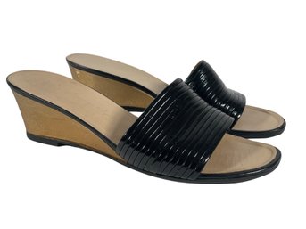 Bologna & Figli Gold And Black Wedge Sandals - Size 7