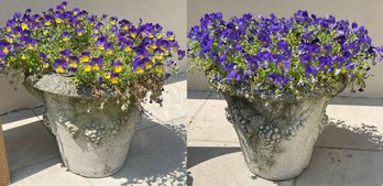 Pair Of Stone Planters With Grape Motif