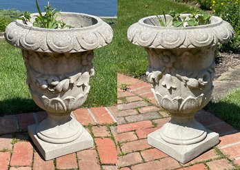 Pair Of Footed Cement Planters