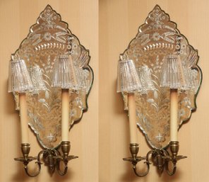 Antique French Venetian Mirrored Wall Sconces