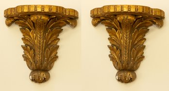 Pair Of 19th Century Wooden Gilded Wall Sconces