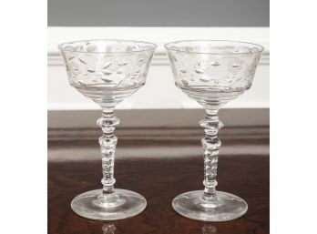 Pair Of Etched Wine Glasses