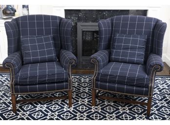 Ralph Lauren Custom Upholstered Wingback Armchairs