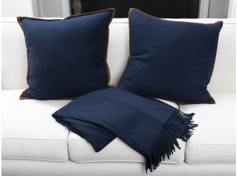 Pair Of Navy Pillows With Matching Blanket Included