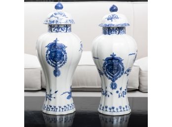 Two Blue & White Porcelain Lidded Urns
