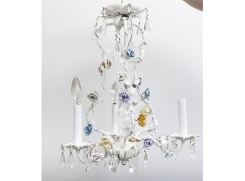 Drop Crystal Porcelain Flower Light Fixture