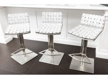 White & Chrome Woven Barstool Trio