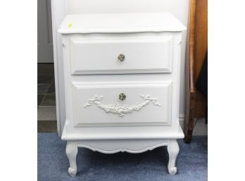 French Two Drawer White Painted Nightstand