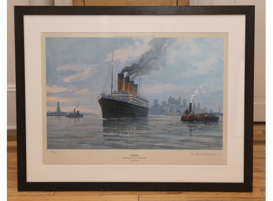 Olympic Steams Out Of NY Harbor Pencil Signed Serigraph