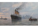 Olympic Steams Out Of NY Harbor Pencil Signed Serigraph