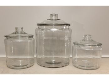 Trio Of General Store Glass Storage Jars