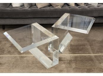 Mid Century Modern Cantilever Acrylic Tables- A Pair - Paid $6200