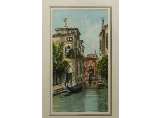 Enice Italy Canal Scene Original Watercolor Painting Signed