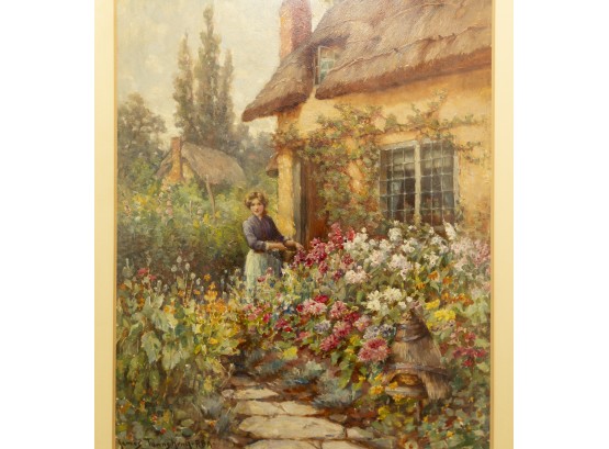 James A Townshend (1869 - 1949) Tending To The Garden Painting  (1869 - 1949) Tending To The Garden Painting