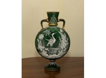 Antique Victorian Pate Sur Pate Enamel Decorated Art Glass Vase