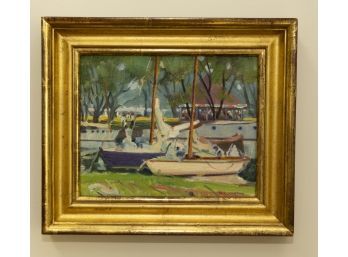 BERNICE FENWICK MARTIN (1902-1999) Sailboats At Moor Original Oil Painting