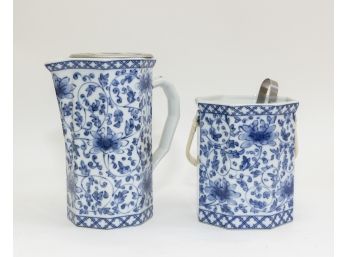 Blue And White Pitcher And Ice Bucket