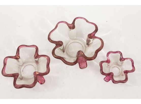 Cranberry Glass 4 Leaf Clover Dishes