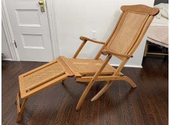 Antique French Campaign Style Folding Cane Lounge Chair