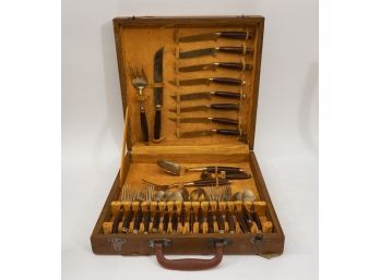 Mid Century Brass And Rosewood Flatware Set With Case