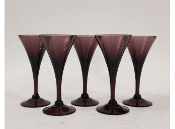 Anglo Irish Amethyst Wine Glasses- A Set Of 5