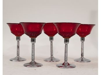 Art Deco Chrome And Ruby Glass Stemware