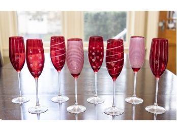 Set Of Red Art Glass Red Wine Glasses