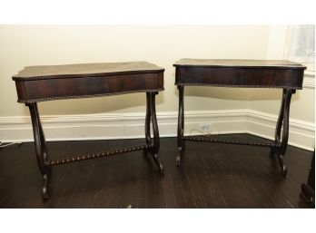 Pair Of Lyre Table With Barley Twist Stretchers