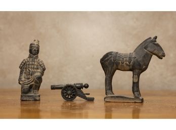 Figurine Trio Including Terracotta Warrior