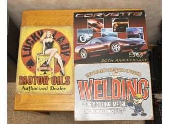 Mancave Wall Signs - Lucky Lady, Welding, Corvette