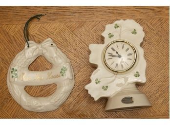 Irish Porcelain Donegal Clock & Belleek Sign