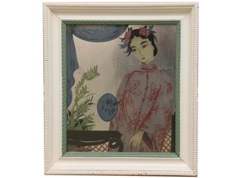 Asian Reverse Painting On Glass Woman