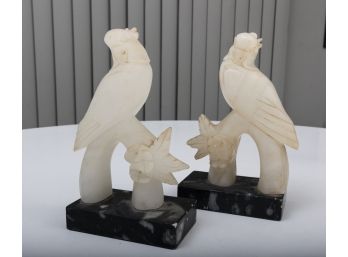 Art Deco Carved Alabaster Bird Book Ends