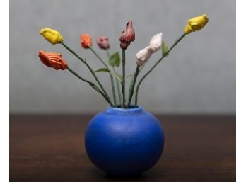 Venezuelan Cobalt Blue Bud Vase With Seashell Flowers