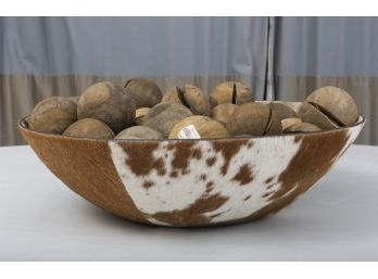 Lillian August Natural Cowhide Large Bowl With Lillian August Wooden Balls