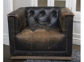 Distressed Leather Swivel Club Chair By Four Hands