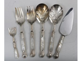 Mother Of Pearl Handle And Floral Design Stamped Utensils By Sheffield England