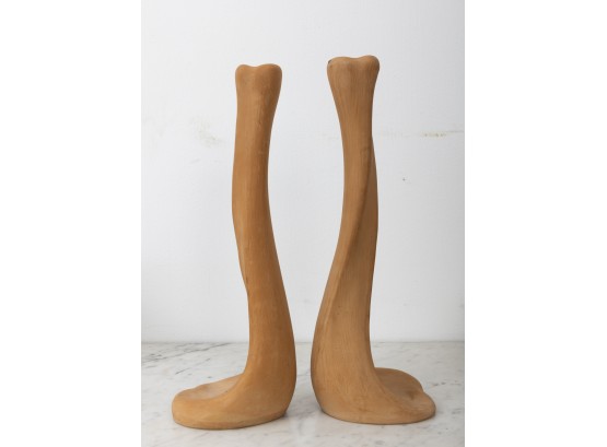 Pair Of Terracotta 'Bone' Candleholders By Elsa Peretti