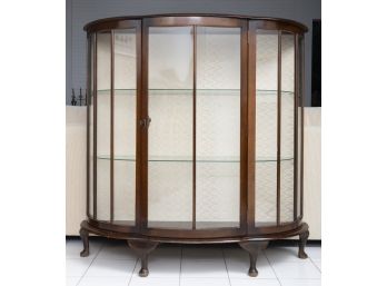 Vintage Bowed Wood Glass Display Cabinet