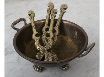 Vintage Brass Nut Crackers And Shell Bowl.