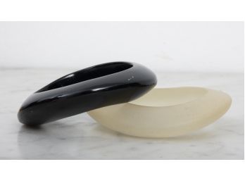 2 Asymmetric Black & Opaque Plastic Bangle Bracelets