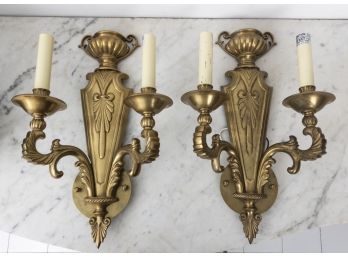 Pair Of Brass 2 Arm Victorian Wall Sconces