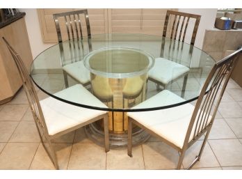 Vintage Italian Post Modern Dining Table With 4 Chrome Chairs